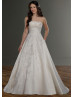 Strapless Curved Neck Beaded Ivory Satin Lace Open Back Wedding Dress